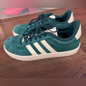 adidas Teal Suede Sneakers with White Stripes